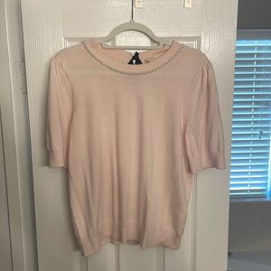 Kate Spade baby pink sweater with Pearl Necklce detail